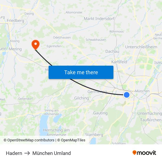 Hadern to München Umland map