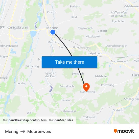 Mering to Moorenweis map