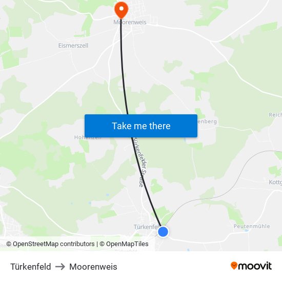 Türkenfeld to Moorenweis map