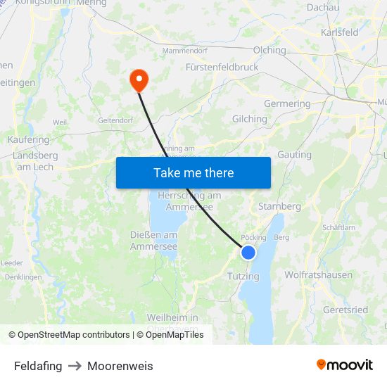 Feldafing to Moorenweis map