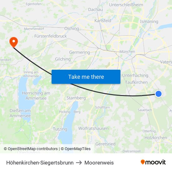 Höhenkirchen-Siegertsbrunn to Moorenweis map