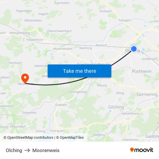 Olching to Moorenweis map