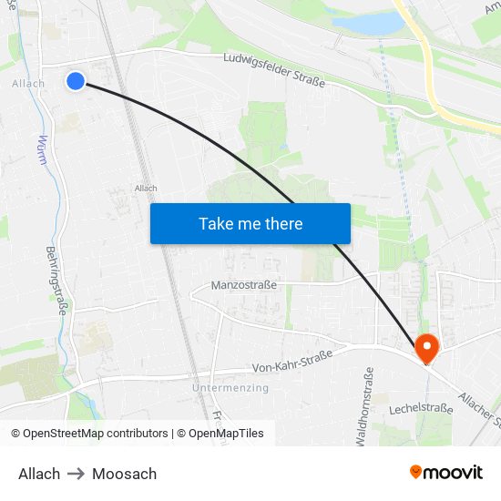 Allach to Moosach map