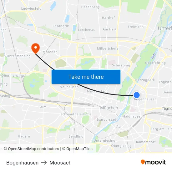 Bogenhausen to Moosach map