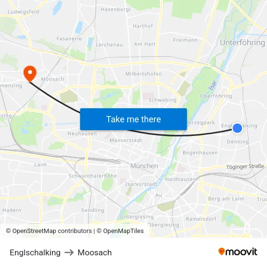 Englschalking to Moosach map