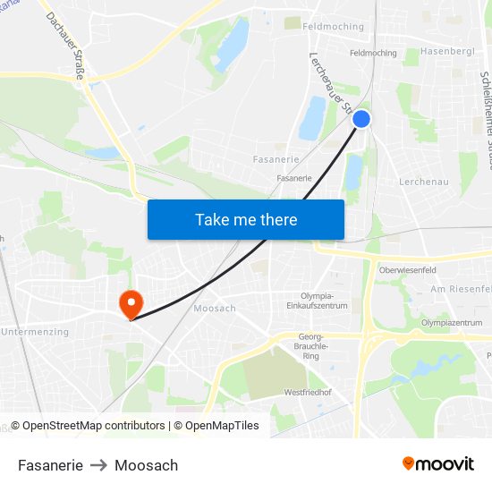 Fasanerie to Moosach map