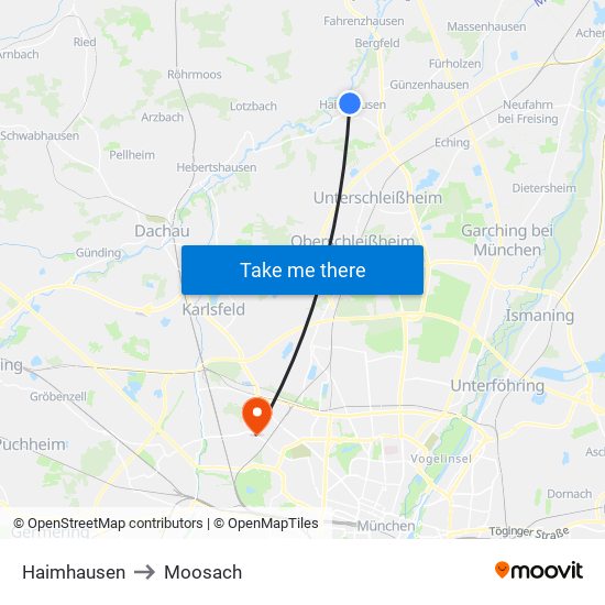 Haimhausen to Moosach map