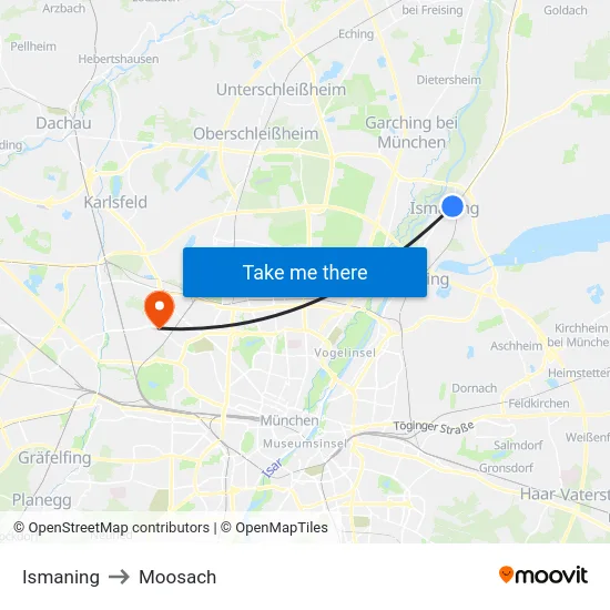 Ismaning to Moosach map