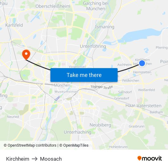 Kirchheim to Moosach map