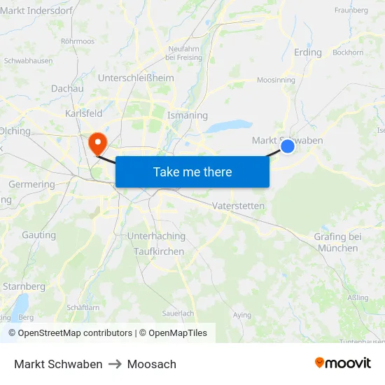Markt Schwaben to Moosach map