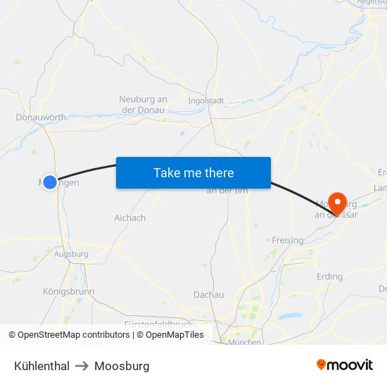 Kühlenthal to Moosburg map