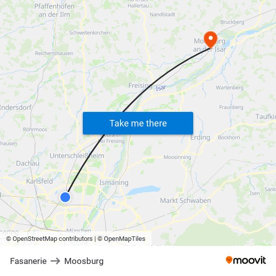 Fasanerie to Moosburg map