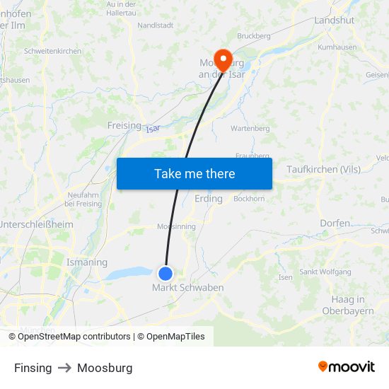 Finsing to Moosburg map