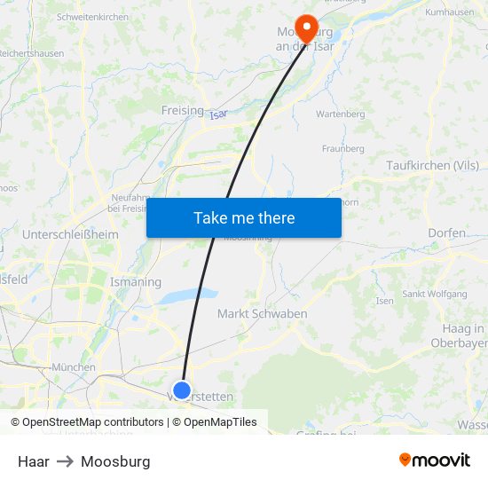 Haar to Moosburg map