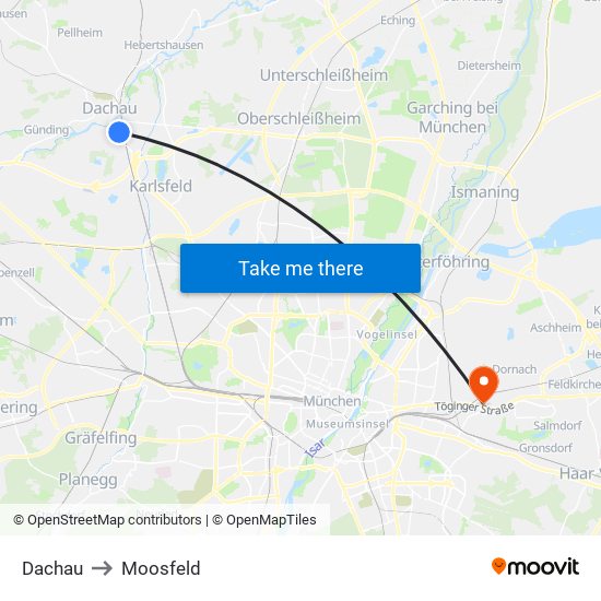 Dachau to Moosfeld map