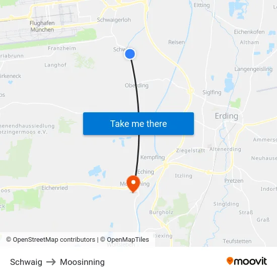 Schwaig to Moosinning map