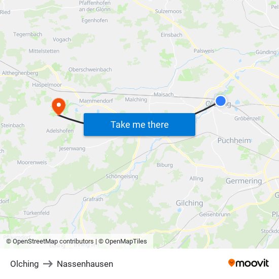 Olching to Nassenhausen map