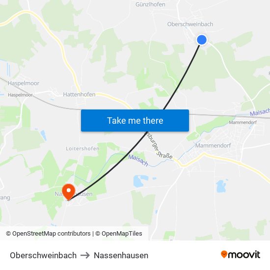 Oberschweinbach to Nassenhausen map