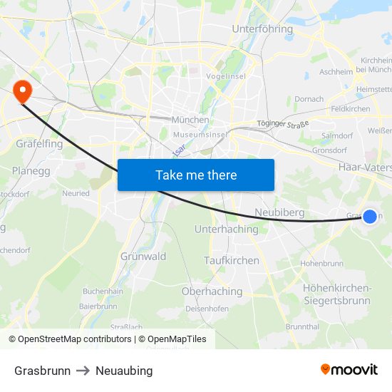 Grasbrunn to Neuaubing map