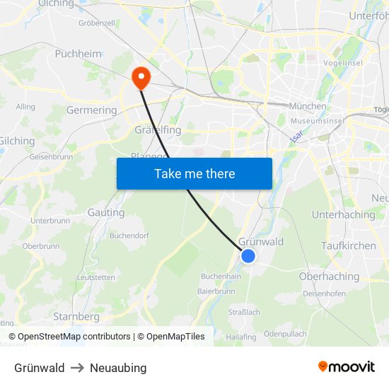 Grünwald to Neuaubing map