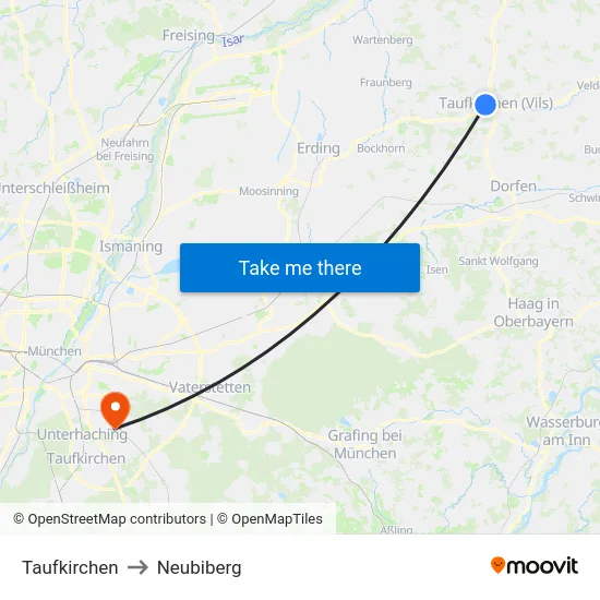 Taufkirchen to Neubiberg map