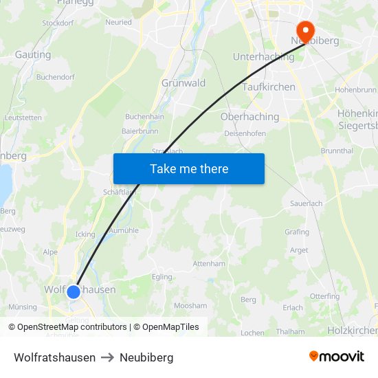 Wolfratshausen to Neubiberg map