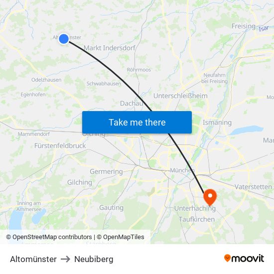 Altomünster to Neubiberg map