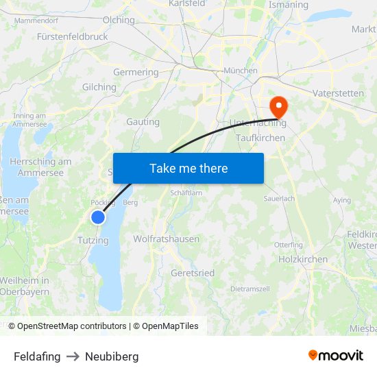 Feldafing to Neubiberg map