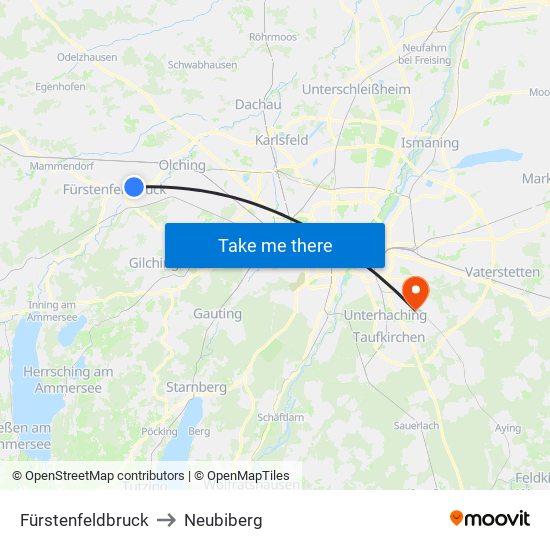 Fürstenfeldbruck to Neubiberg map