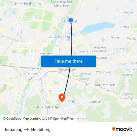 Ismaning to Neubiberg map