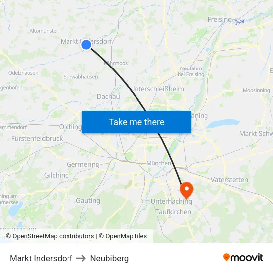 Markt Indersdorf to Neubiberg map
