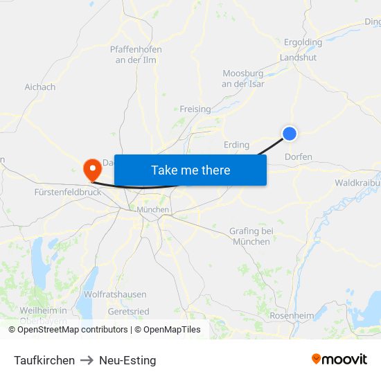 Taufkirchen to Neu-Esting map