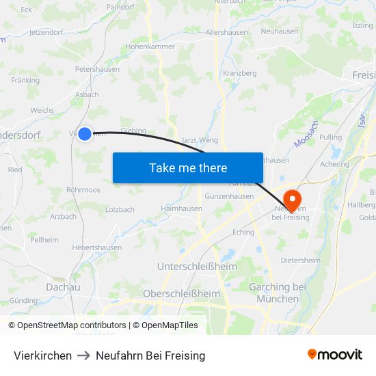 Vierkirchen to Neufahrn Bei Freising map