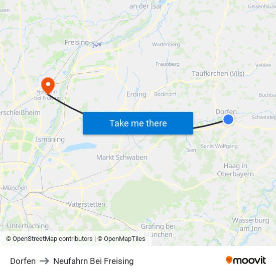 Dorfen to Neufahrn Bei Freising map