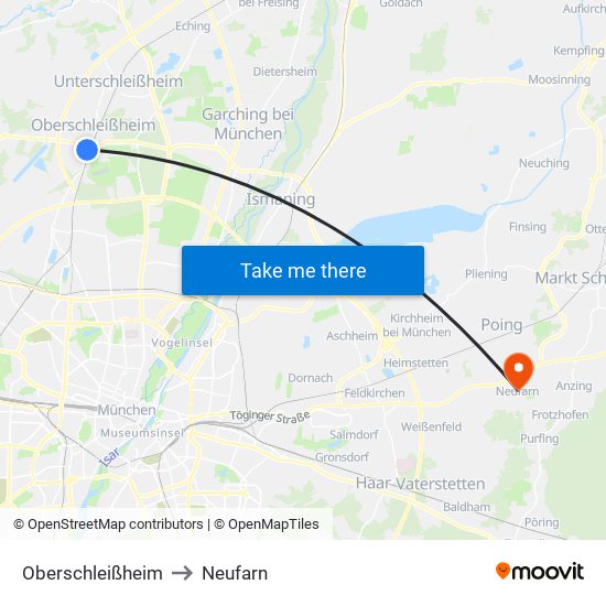 Oberschleißheim to Neufarn map