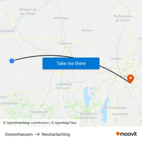 Deisenhausen to Neuharlaching map