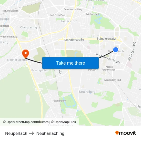 Neuperlach to Neuharlaching map