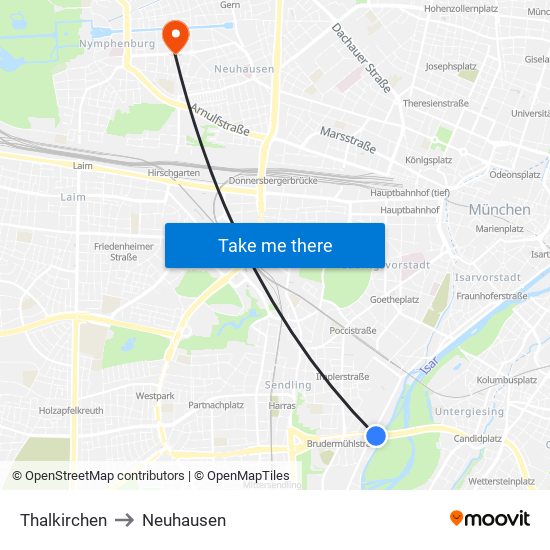 Thalkirchen to Neuhausen map