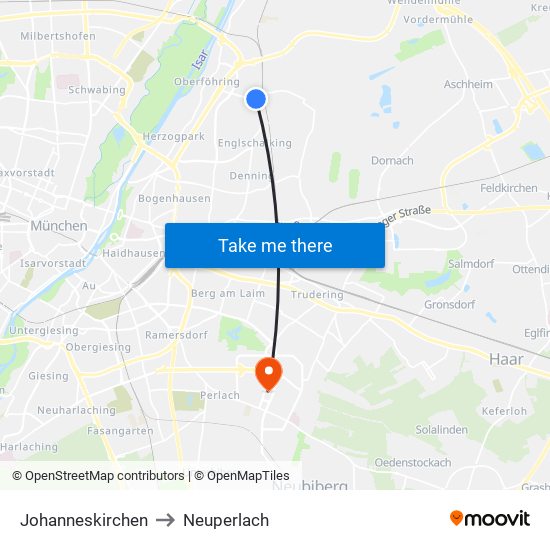 Johanneskirchen to Neuperlach map