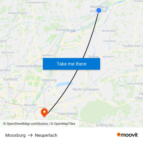 Moosburg to Neuperlach map