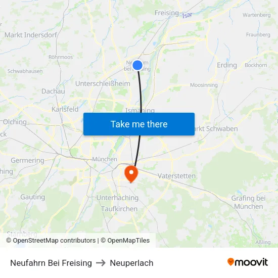 Neufahrn Bei Freising to Neuperlach map