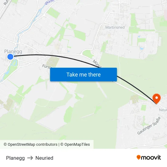 Planegg to Neuried map
