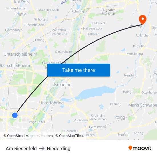 Am Riesenfeld to Niederding map