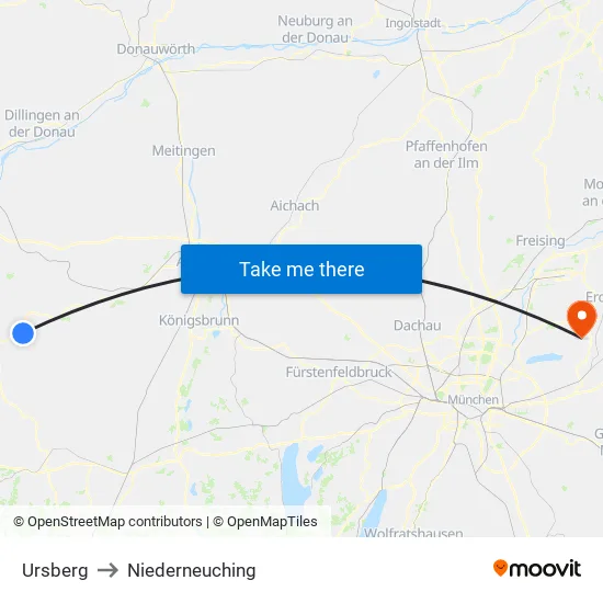 Ursberg to Niederneuching map