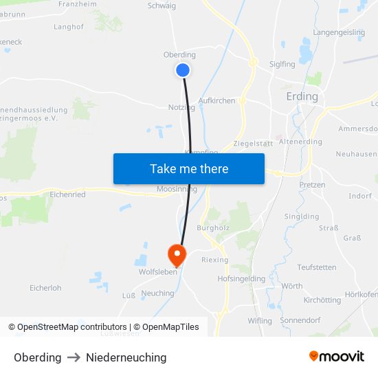 Oberding to Niederneuching map