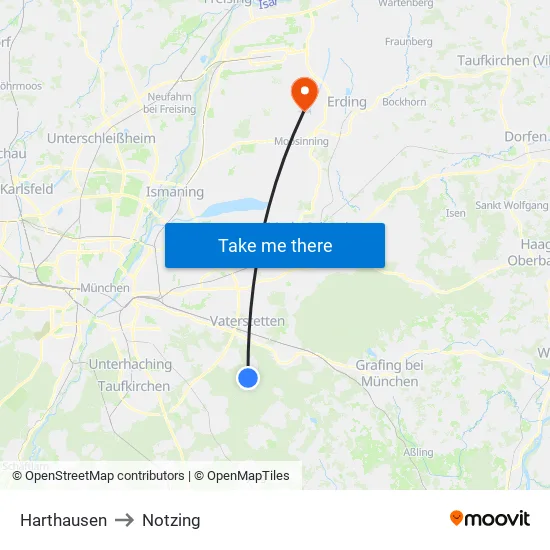 Harthausen to Notzing map