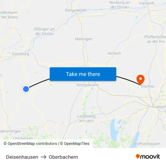 Deisenhausen to Oberbachern map