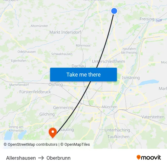 Allershausen to Oberbrunn map