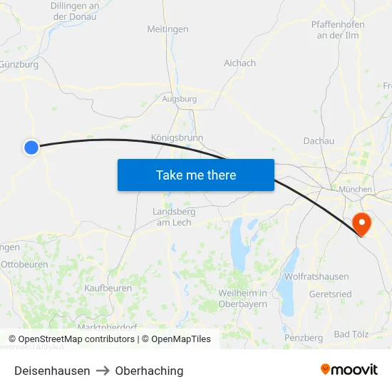 Deisenhausen to Oberhaching map