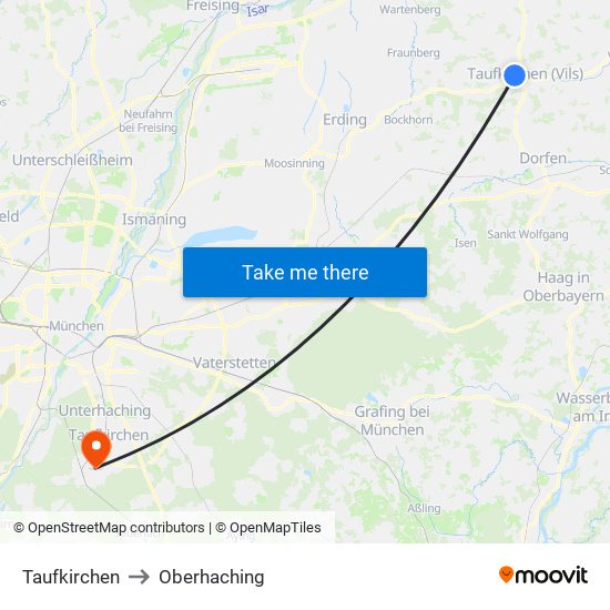 Taufkirchen to Oberhaching map